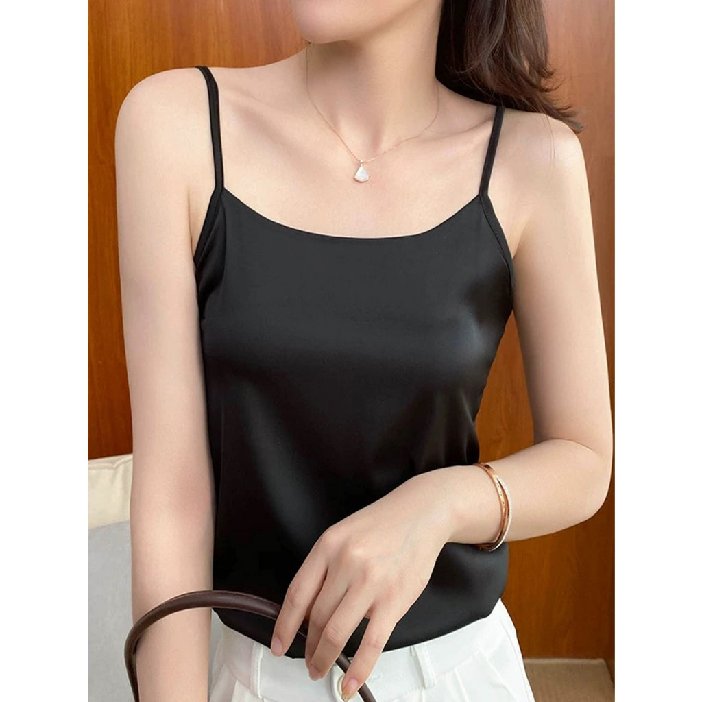 Blusa Feminina Regata em Poliamida Cetim com Alça Fina Regulável