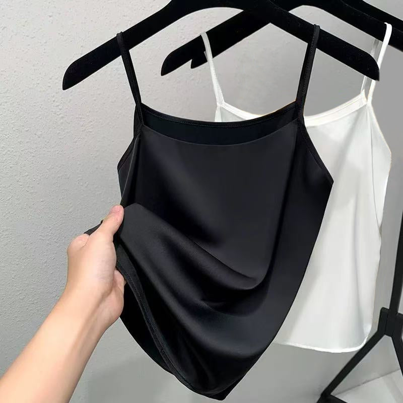 Blusa Feminina Regata em Poliamida Cetim com Alça Fina Regulável