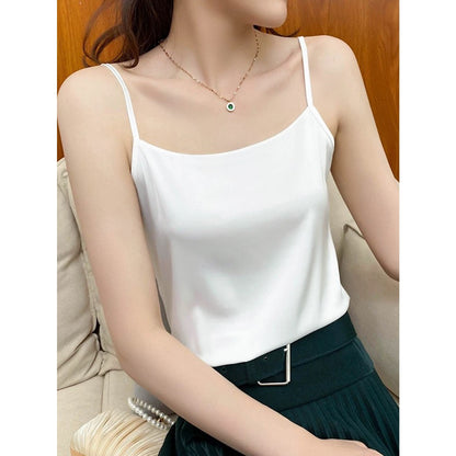 Blusa Feminina Regata em Poliamida Cetim com Alça Fina Regulável