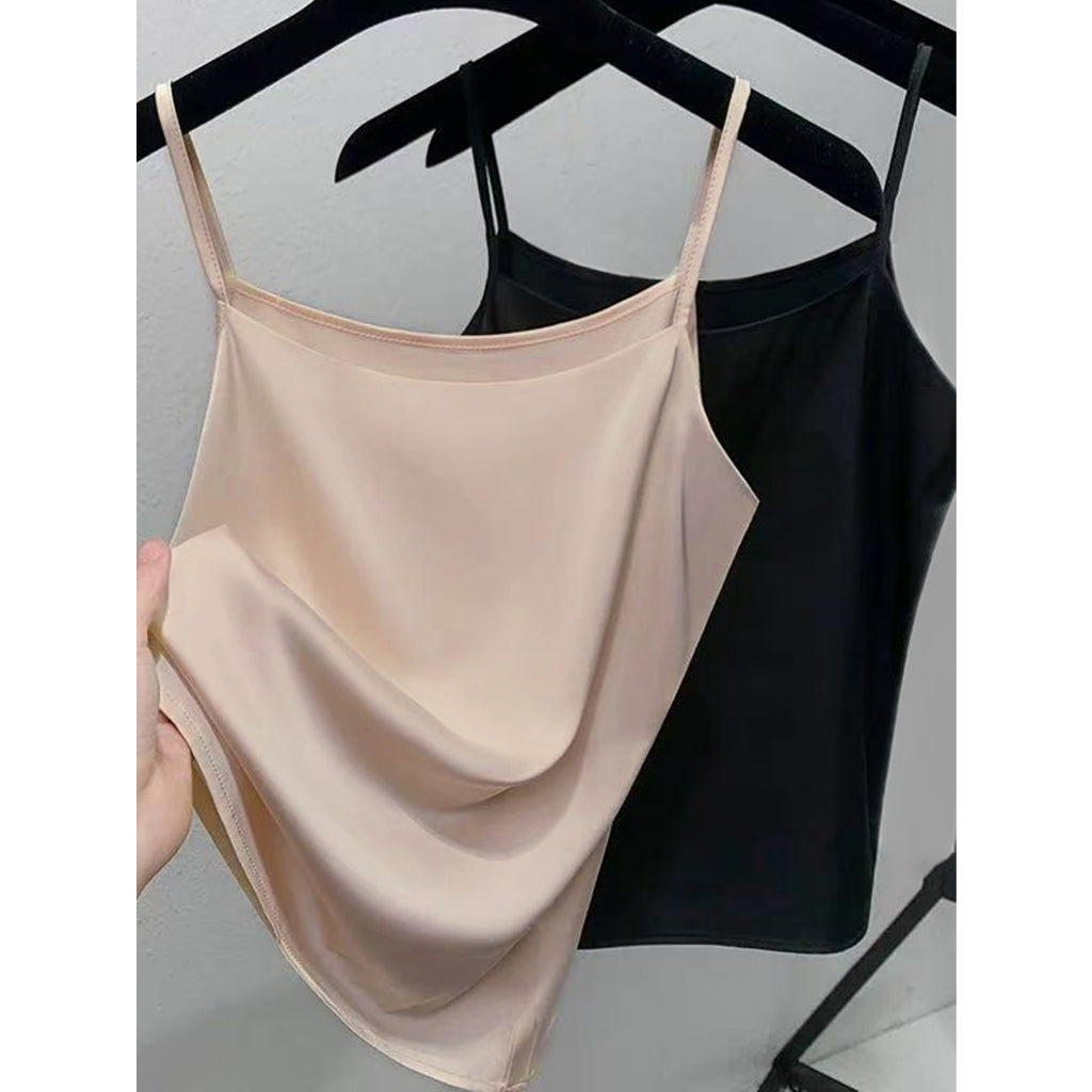 Blusa Feminina Regata em Poliamida Cetim com Alça Fina Regulável