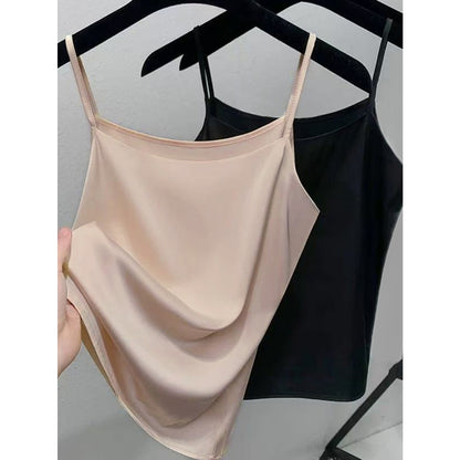 Blusa Feminina Regata em Poliamida Cetim com Alça Fina Regulável