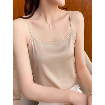 Blusa Feminina Regata em Poliamida Cetim com Alça Fina Regulável