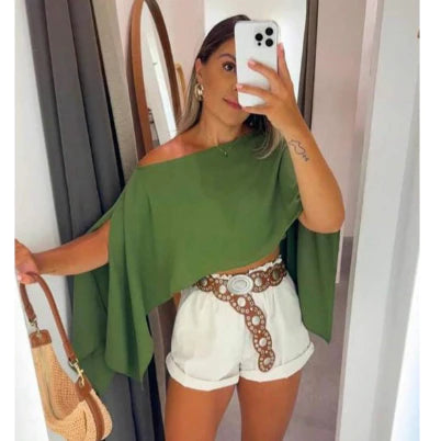 Cropped Capa Ampla Ombro Caído Boho .