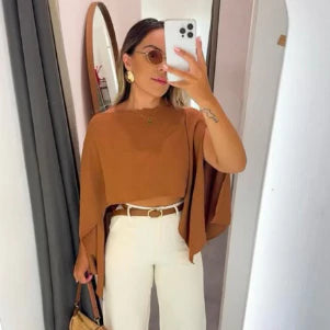 Cropped Capa Ampla Ombro Caído Boho .