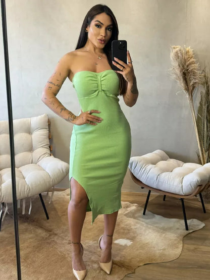 Vestido Longo Feminino  Mídi Tomara Que Caia Com Bojo