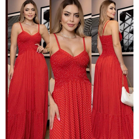 Vestido Feminino Longo com Alça Ajustável e Decote V