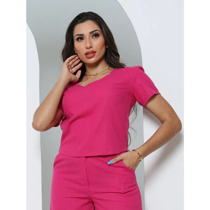 Blusa Feminina Linho Básica com Manga Curta
