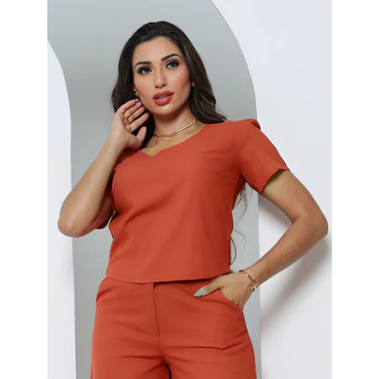 Blusa Feminina Linho Básica com Manga Curta