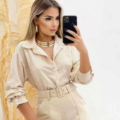 Camisa Social Feminina Listrada Manga Longa