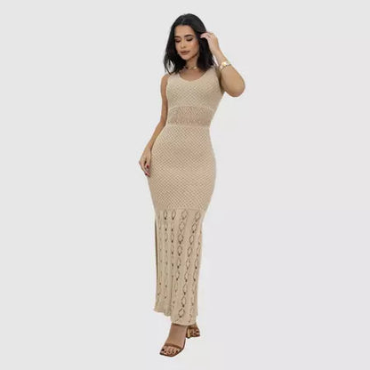 Vestido Longo Feminino Regata Tricot com Fenda Lateral Premium