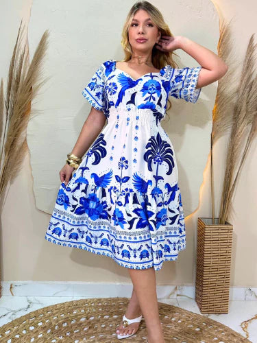 Vestido Curto Feminino Soltinho com Lastex na Cintura em Crepinho