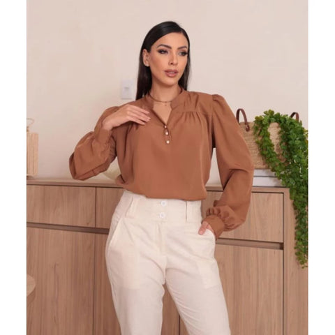 Blusa Feminina Manga Longa Social Elegante Botões