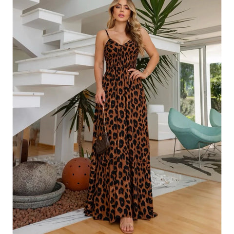 Vestido Feminino Longo com Alça Ajustável e Decote V