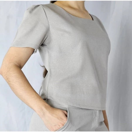 Blusa Feminina Linho Básica com Manga Curta