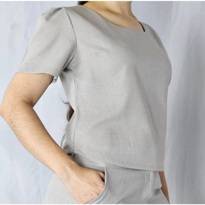 Blusa Feminina Linho Básica com Manga Curta