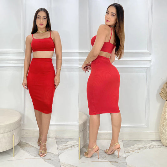 Conjunto Feminino Saia Longa Cropped alcinha  Aerolook Primavera verão  tendência