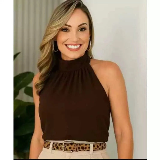 Regata feminino Gola alta com amarração nas costas Simples Glamour