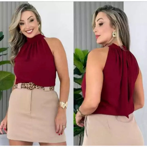 Regata feminino Gola alta com amarração nas costas