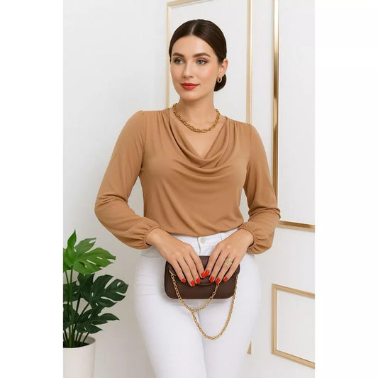 Blusa Feminina Gola Boba Manga Longa Suplex Light Social Elegante Tendência Inverno