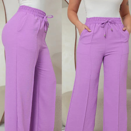 Calça Pantalona Feminina Duna Cintura Alta com Bolso