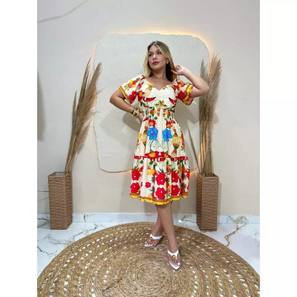 Vestido Curto Feminino Soltinho com Lastex na Cintura em Crepinho