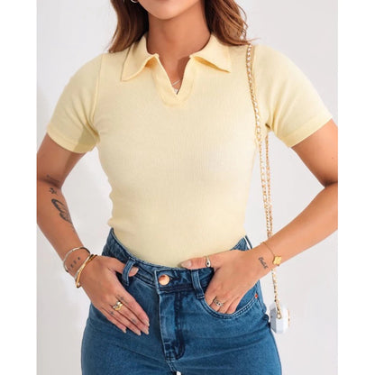 Blusa Polo Feminina Casual – Ribana Algodão Premium Manga Curta