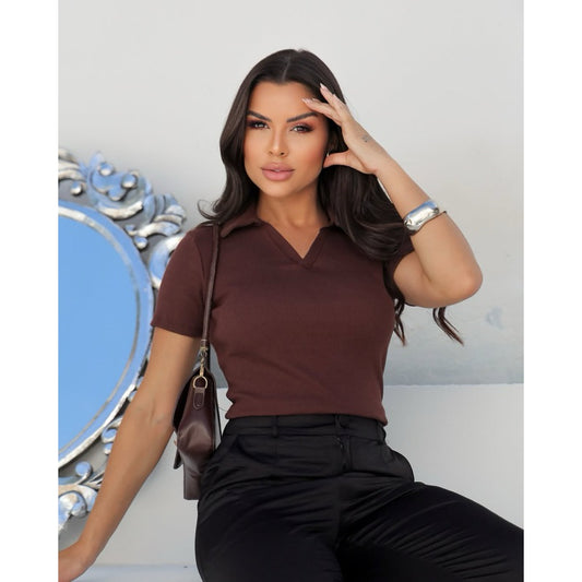 Blusa Polo Feminina Casual – Ribana Algodão Premium Manga Curta