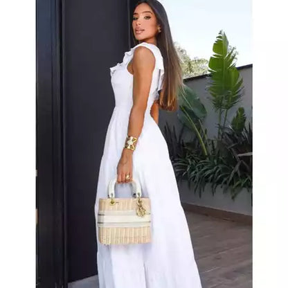 Vestido Longo Feminino Soltinho Nula Manga com Babado