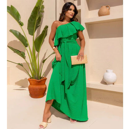 Vestido Longo Feminino Soltinho Nula Manga com Babado