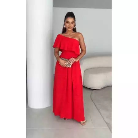 Vestido Longo Feminino Soltinho Nula Manga com Babado