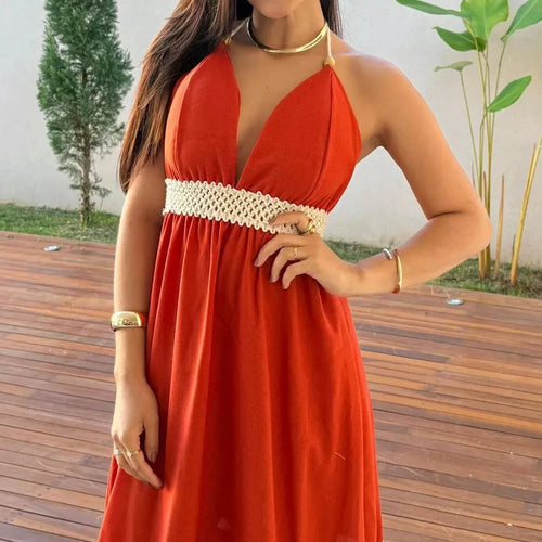 Vestido Longo de Linho e Algodão Simples Glamour