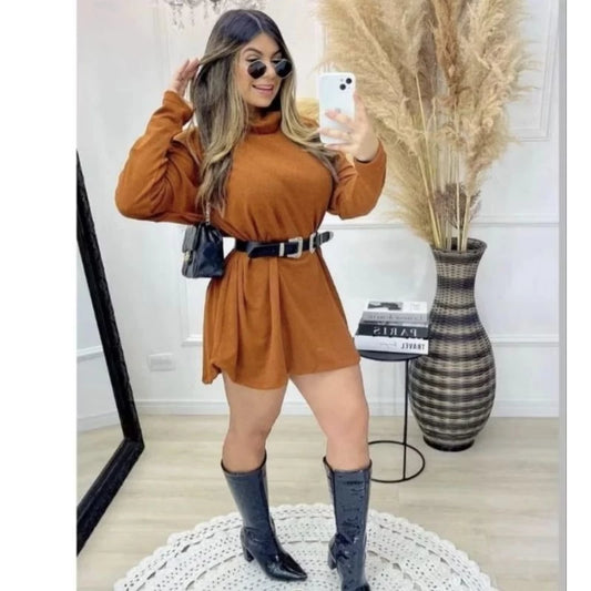 Vestido Poncho Feminino Inverno/Outono com Gola Alta