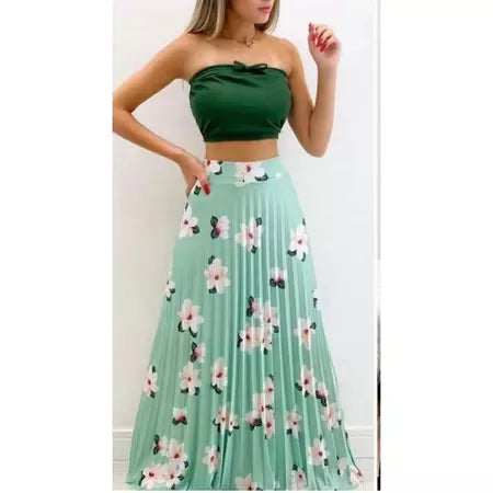 Saia Plissada Longa Elegante Cintura Alta