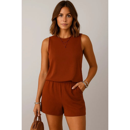 Conjunto Feminino em Linho Casual com Blusa Regata e Shorts Soltinho