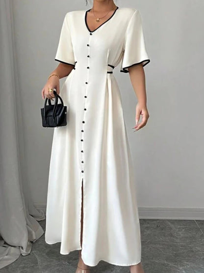 Vestido Longo Feminino Luxo com Detalhes de Botão