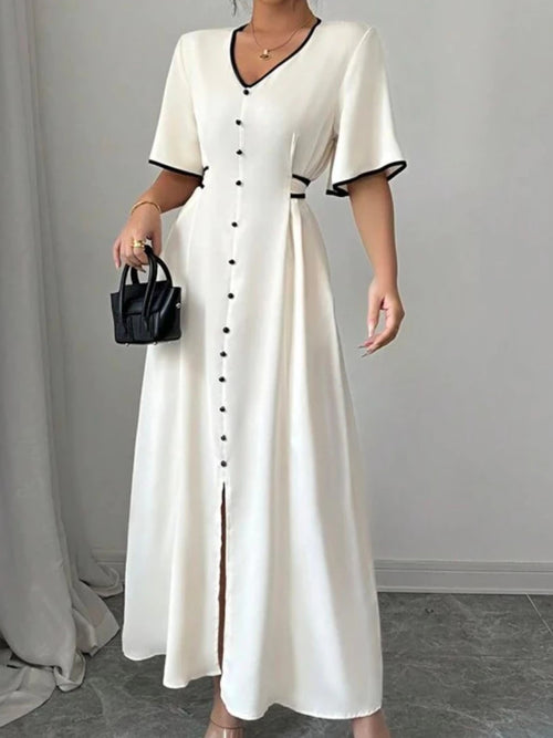 Vestido Longo Feminino Luxo com Detalhes de Botão