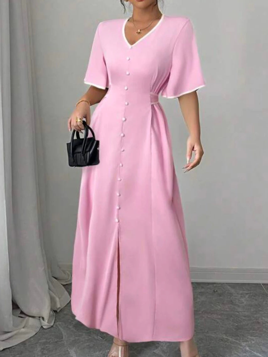 Vestido Longo Feminino Luxo com Detalhes de Botão