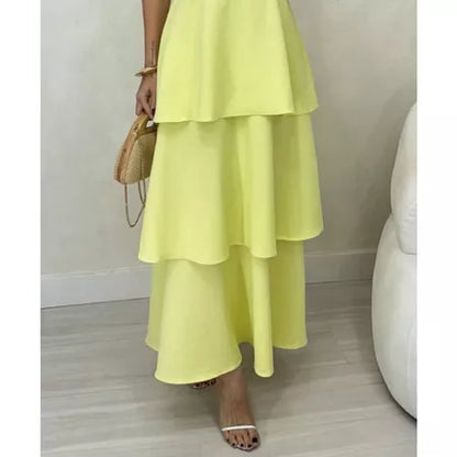 Vestido Longo Feminino de Alça – Chiffon, Babados e Amarração nas Costas