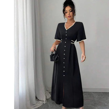 Vestido Longo Feminino Luxo com Detalhes de Botão