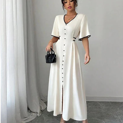 Vestido Longo Feminino Luxo com Detalhes de Botão