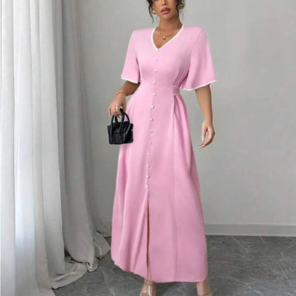 Vestido Longo Feminino Luxo com Detalhes de Botão