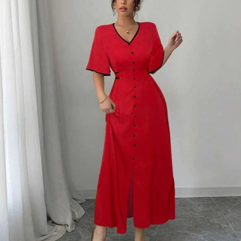 Vestido Longo Feminino Luxo com Detalhes de Botão