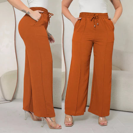Calça Pantalona Feminina Duna Cintura Alta com Bolso