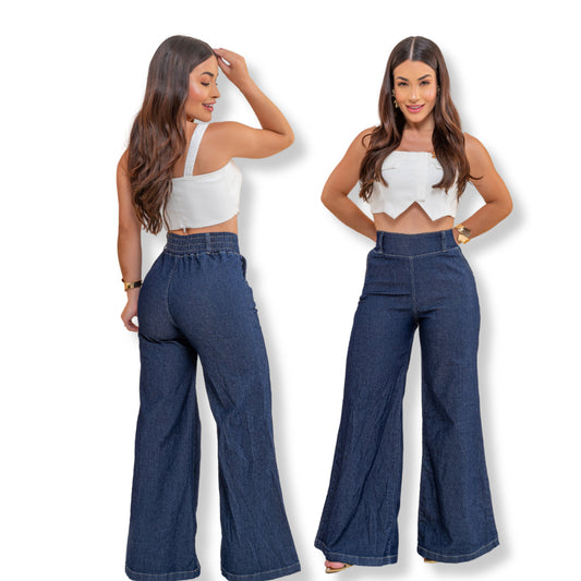 Calça Jeans Pantalona Feminina com Lycra