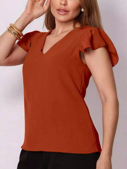 Blusa Feminina Manga Curta em Tecido Duna com Babado