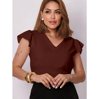 Blusa Feminina Manga Curta em Tecido Duna com Babado