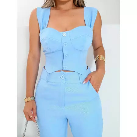 Conjunto Alfaiataria Fabiane – Cropped Top + Calça Feminina