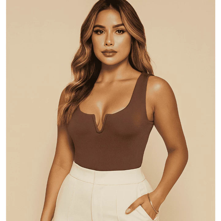 Body Feminino Regata Decote V em Suplex Premium