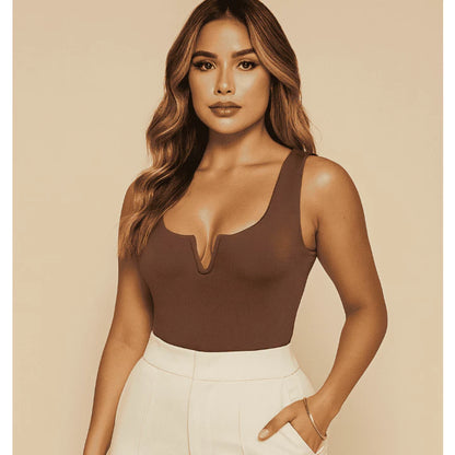 Body Feminino Regata Decote V em Suplex Premium