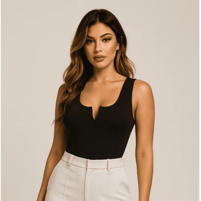 Body Feminino Regata Decote V em Suplex Premium